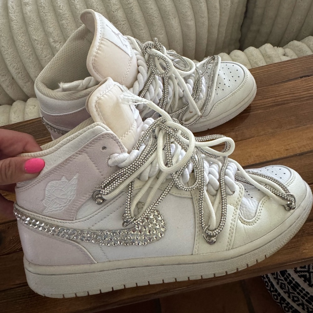 Jordan White and Silver Sparkle Sneakers